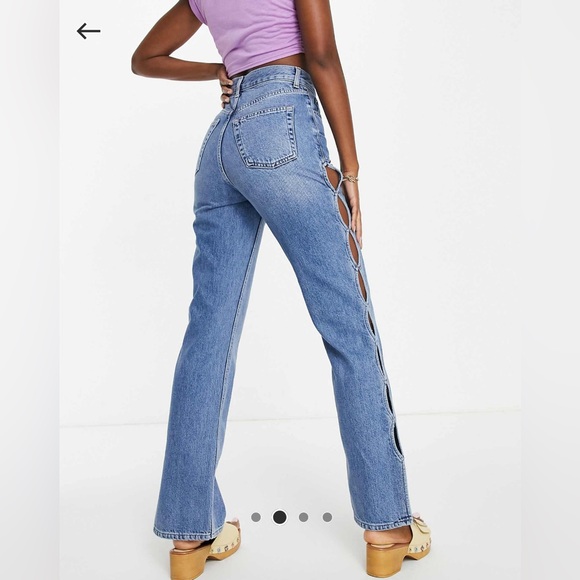 Topshop Straight Key-Hole Kort jeans in mid blue - Picture 2 of 6